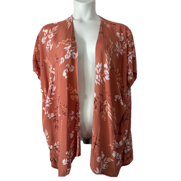 LOFT Outlet Dusty Pink Floral Open Front Kimono Wrap SKU0645 - Picture 1 of 8